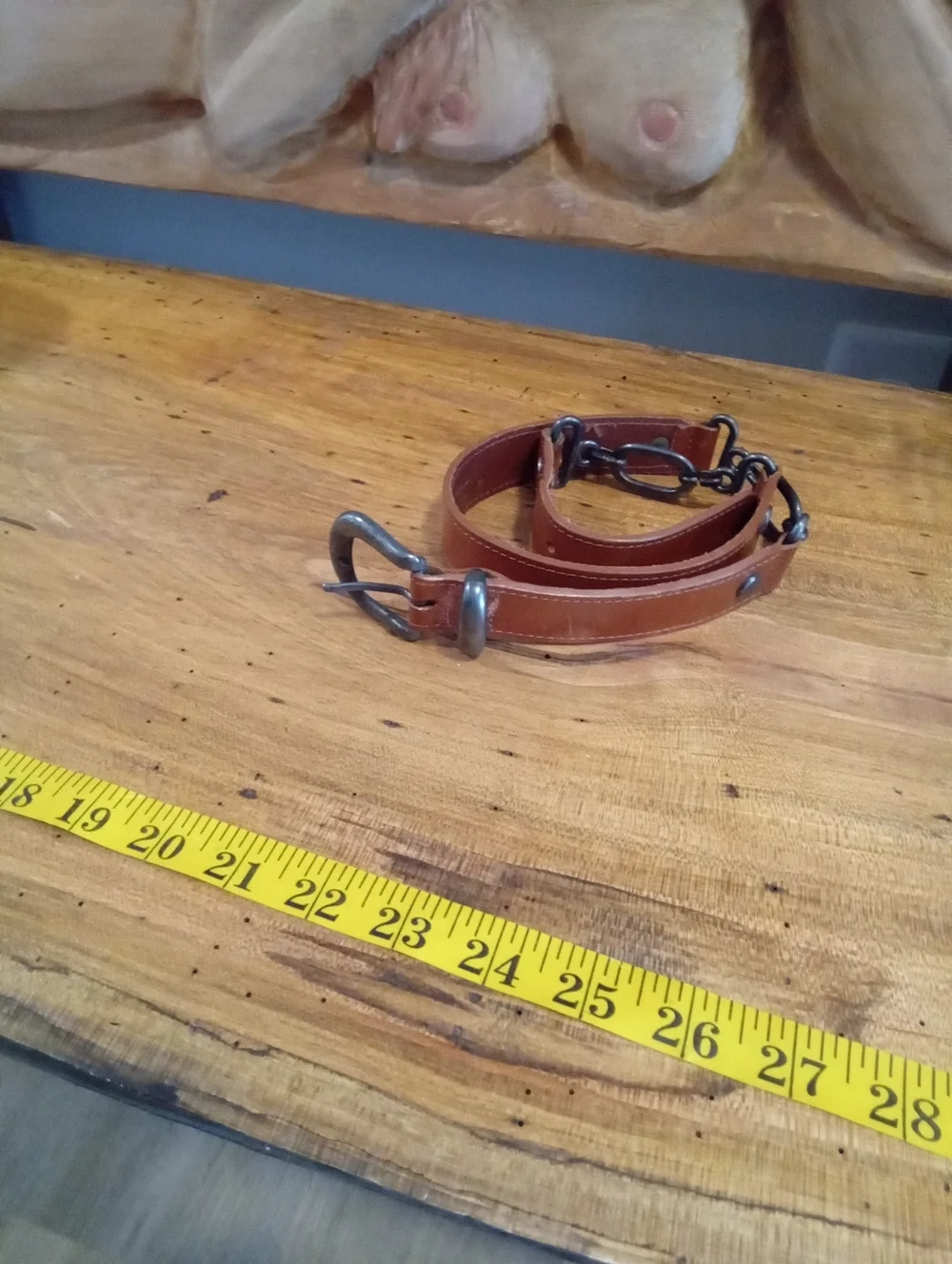 Vintage Doncaster Sz Medium Brown Leather Chain Link Belt w/nickle Buckle